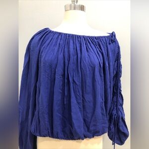 Free People Women Of The Shoulder Blouse Ruched Sleeve Top Elastic Waist Size XS